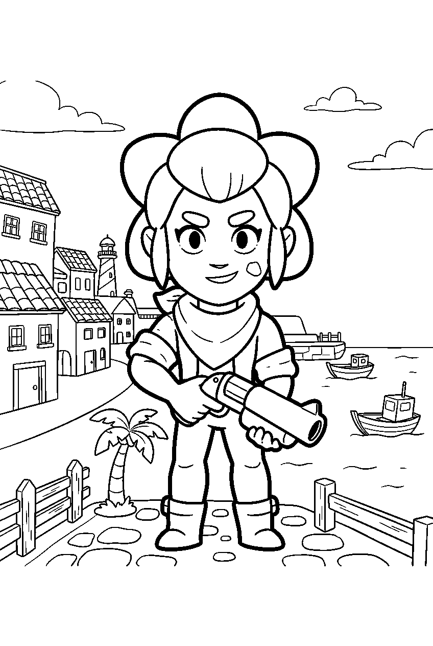 brawl stars characters in seaside town line art