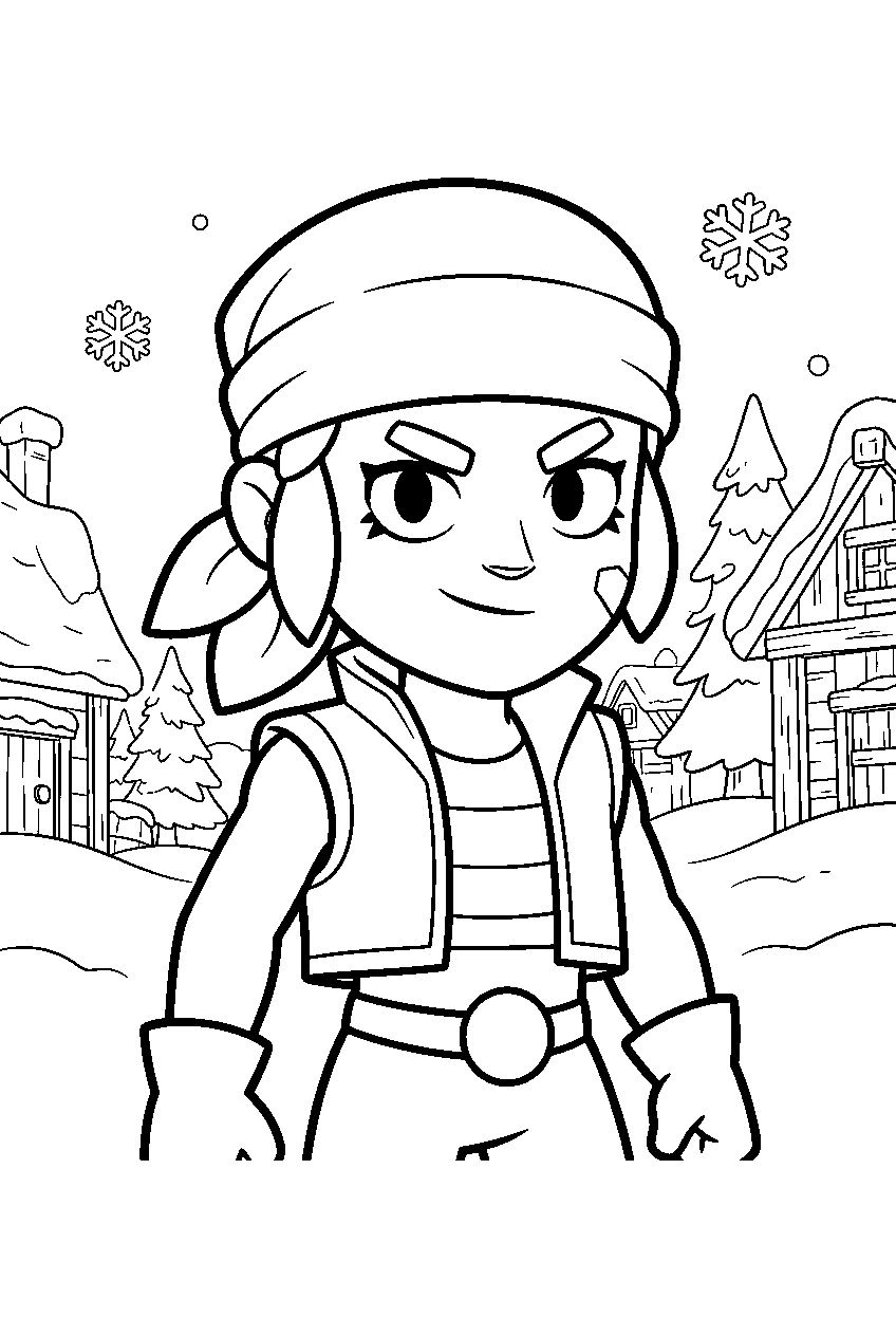 brawl stars characters in snowy village line art