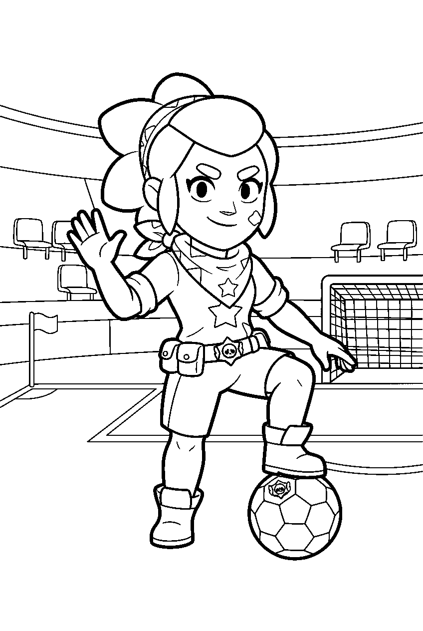 brawl stars characters in soccer stadium line art
