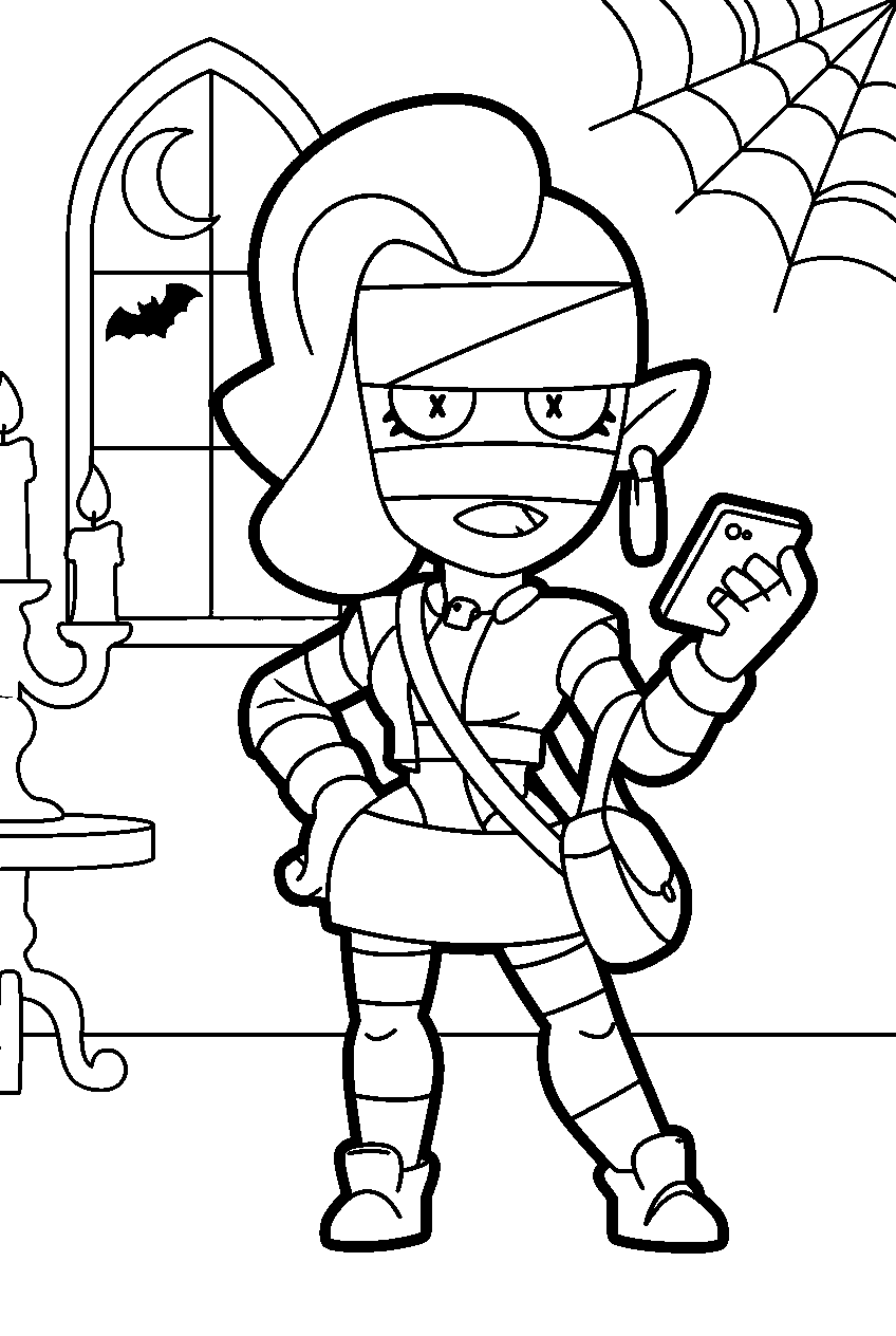brawl stars characters in spooky mansion line art