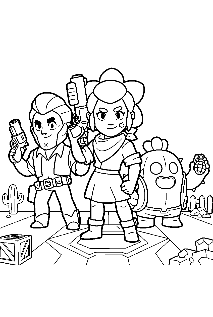 brawl stars characters in team battle arena line art