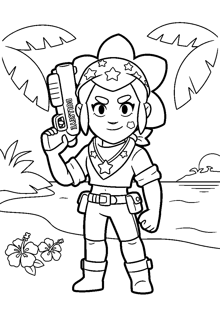 brawl stars characters in tropical island line art