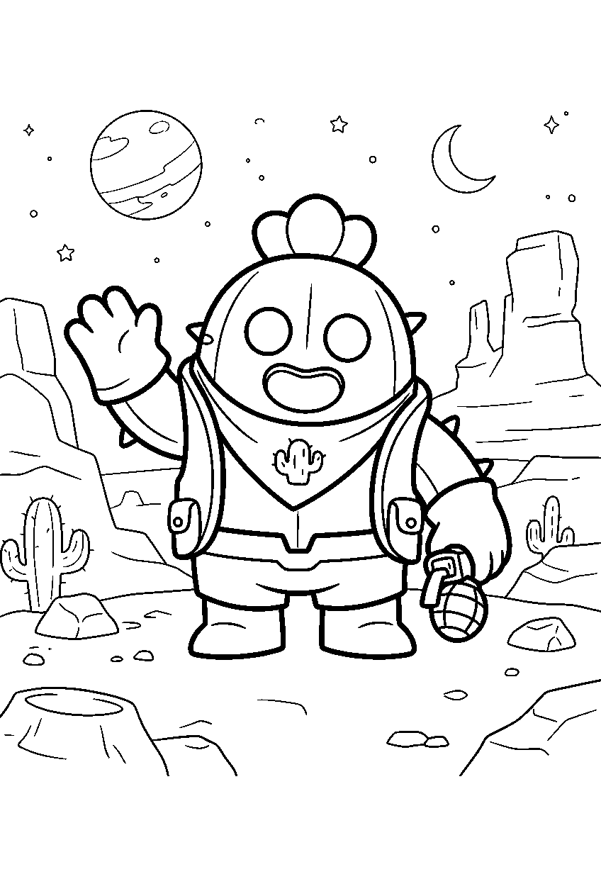 brawl stars characters on alien planet line art