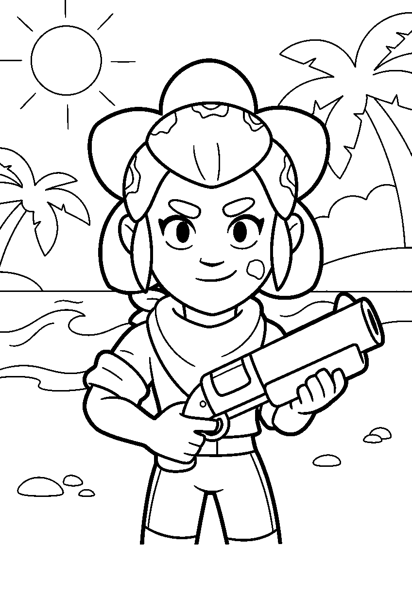 brawl stars characters on sandy beach line art