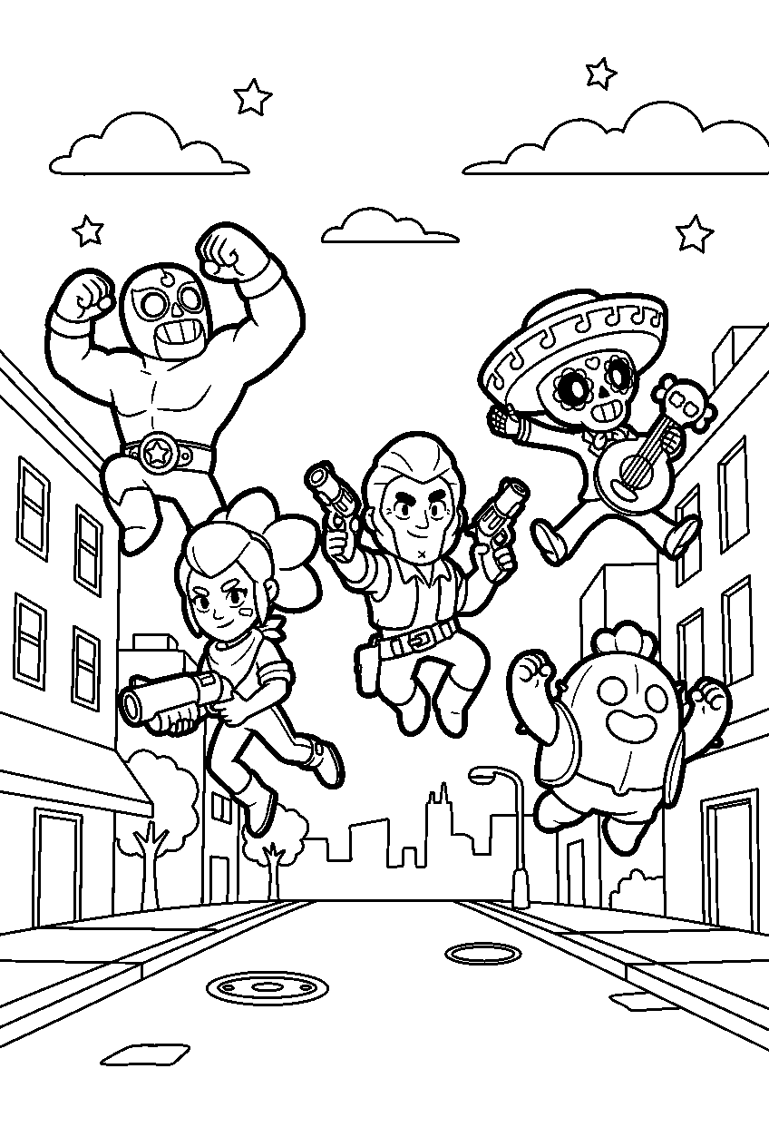 brawl stars jumping in city street line art