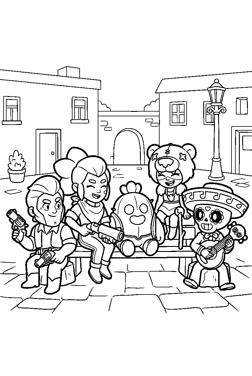 brawl stars sitting in town square line art