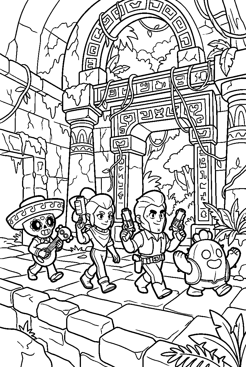 brawl stars walking in hidden temple line art