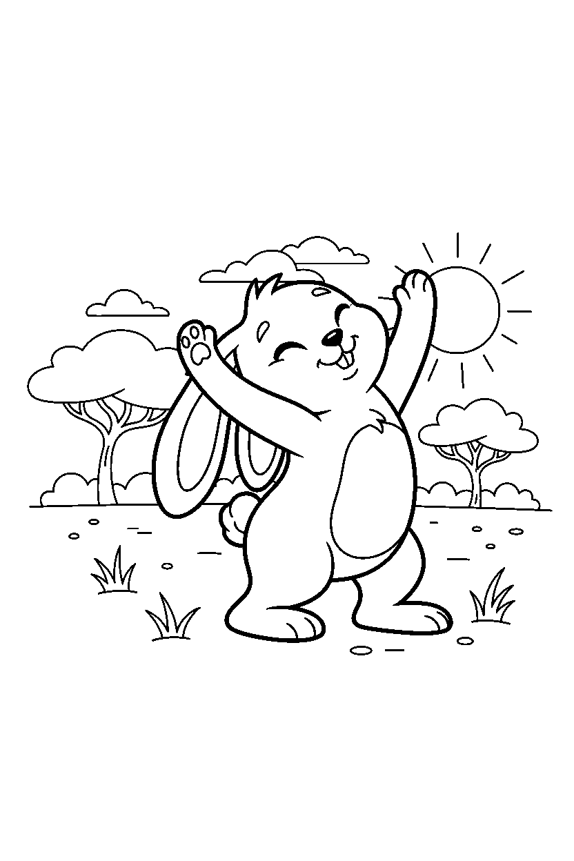 bunny stretching playfully on the savanna line art
