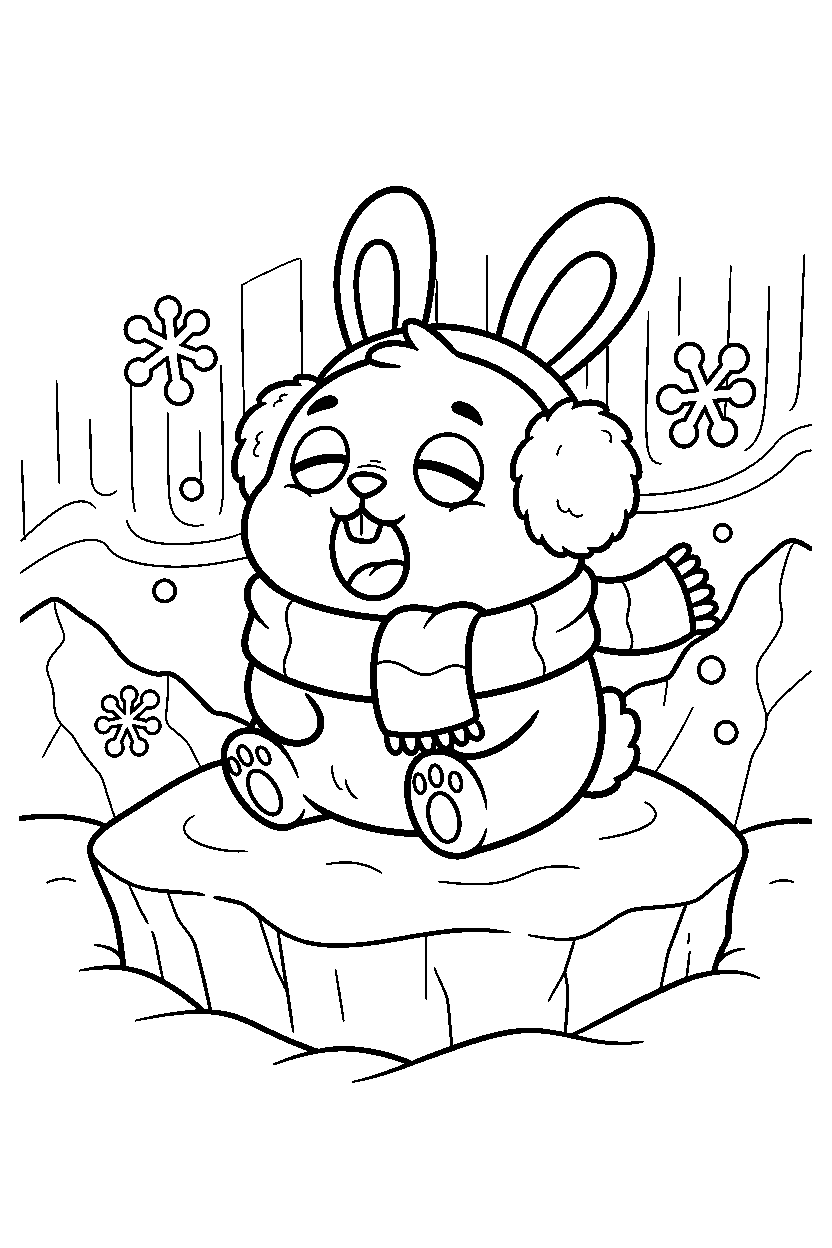 bunny yawning sleepily in the arctic line art