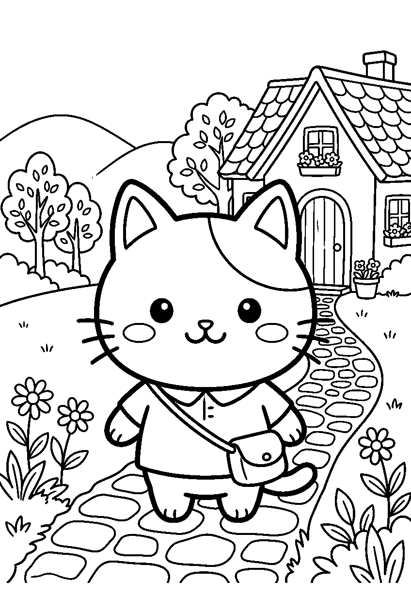 chiikawa hachiware in cute village line art