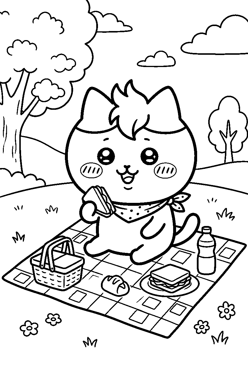 chiikawa hachiware in picnic area line art
