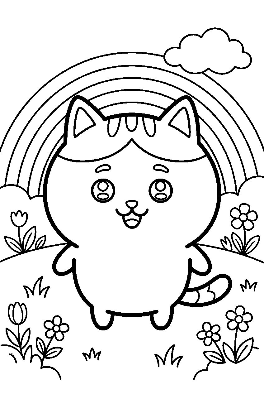 chiikawa hachiware in rainbow meadow line art