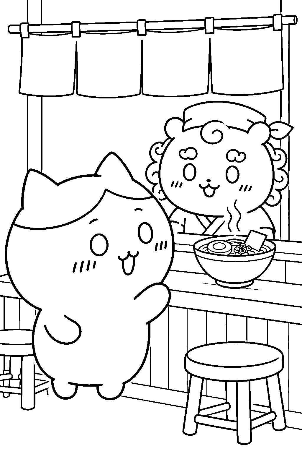 hachiware ordering ramen from shisa at rou line art