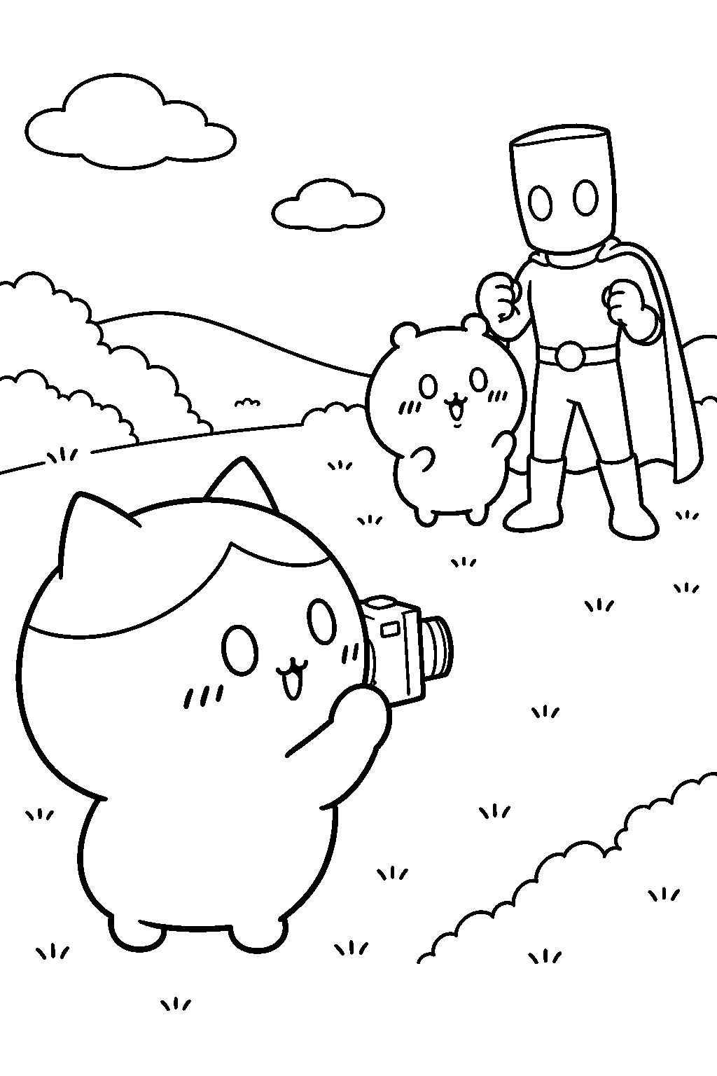 hachiware photographing chiikawa meeting muchauman line art