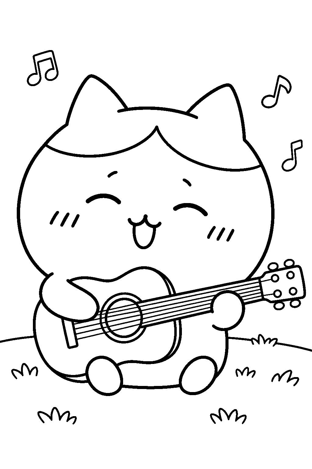 hachiware playing guitar and singing hitorigotsu line art