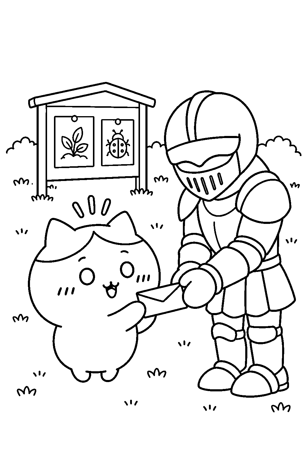 hachiware receiving work wages from labour yoroi san line art