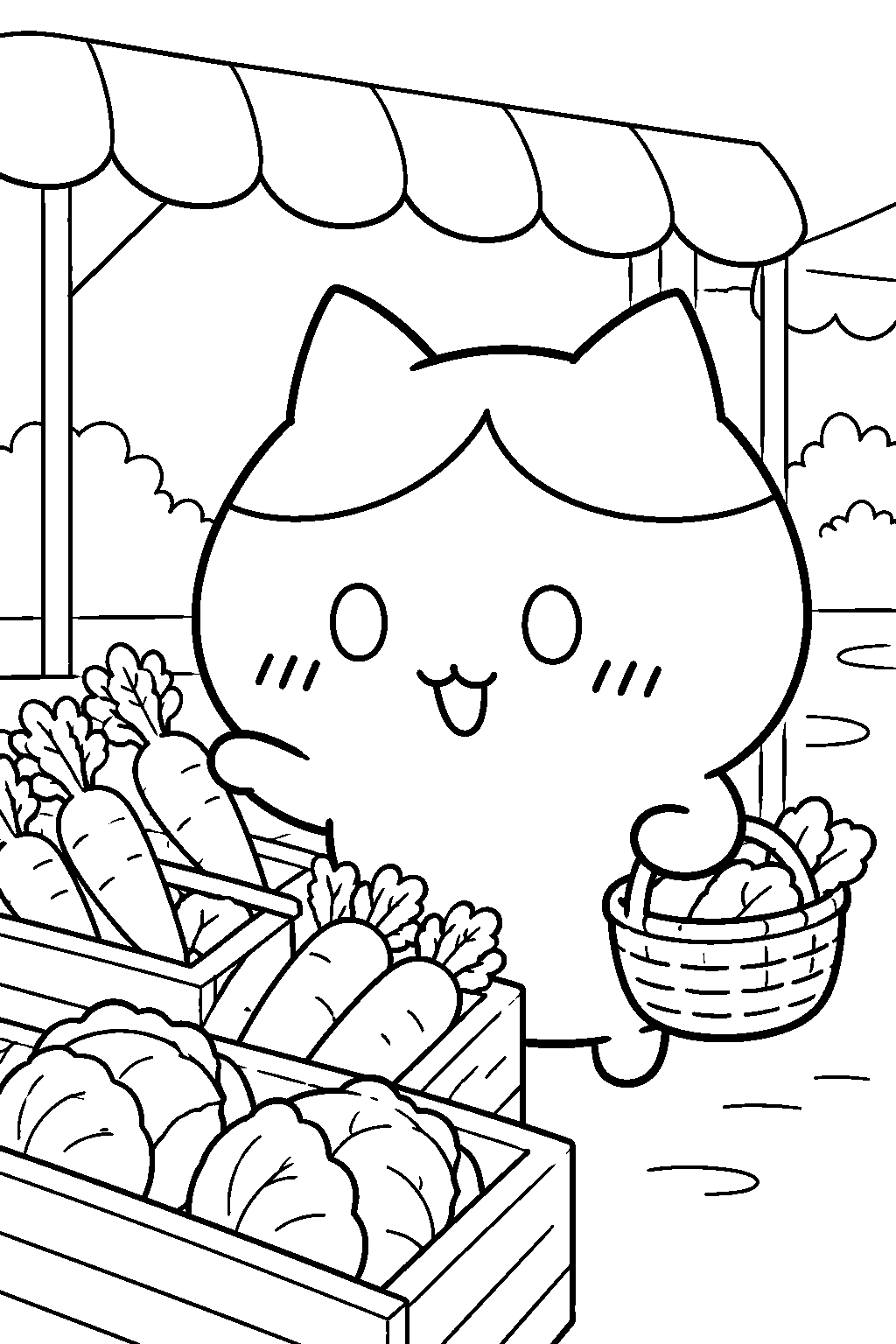 hachiware shopping for vegetables at the morning market line art