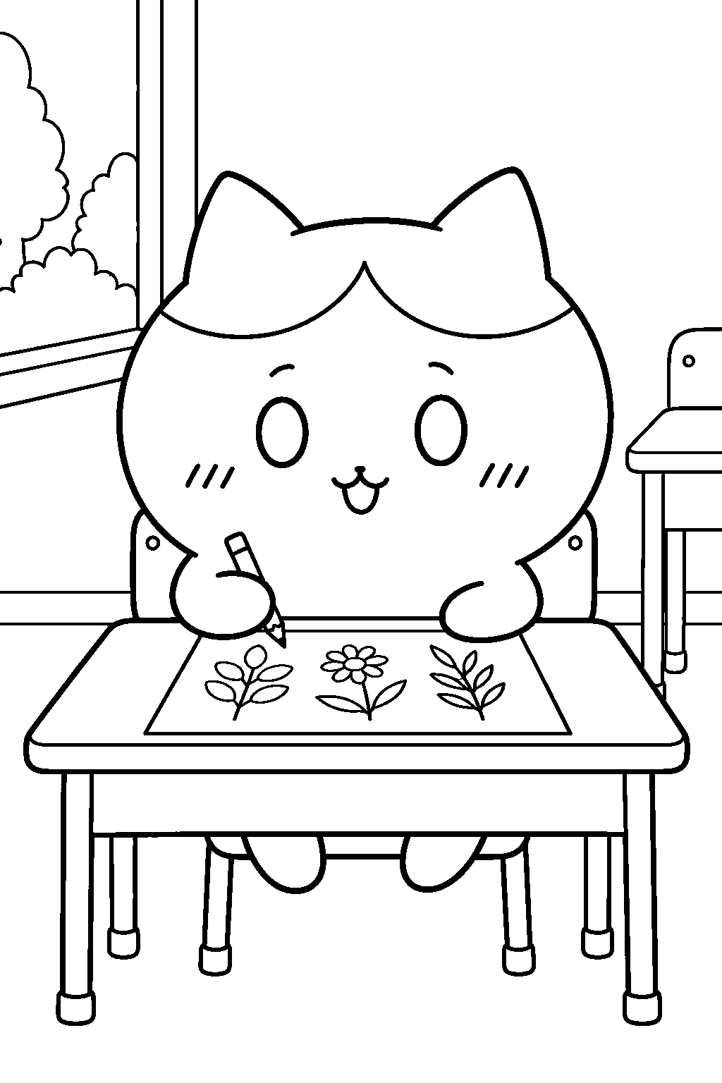 hachiware taking the weeding license exam line art