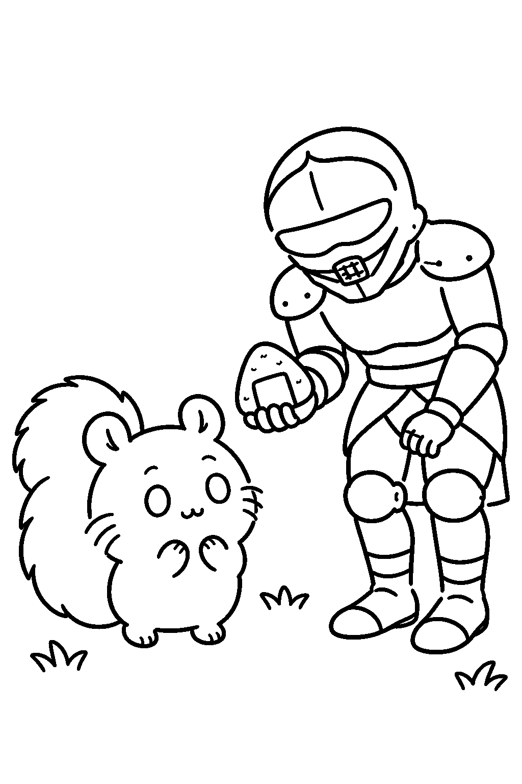 chiikawa momonga asking yoroi san for a rice ball line art