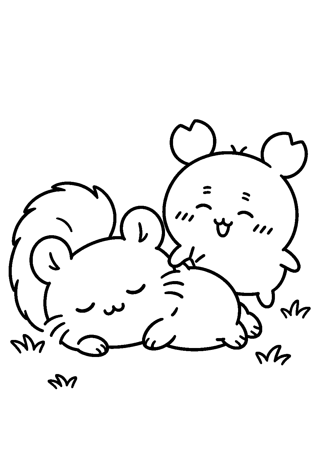 chiikawa momonga being gently woken by kani line art