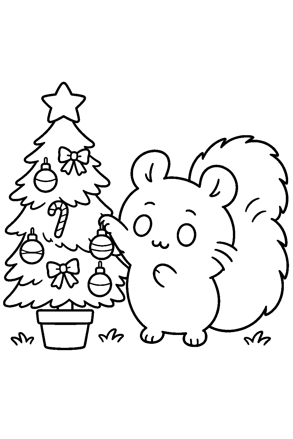 chiikawa momonga decorating a christmas tree line art