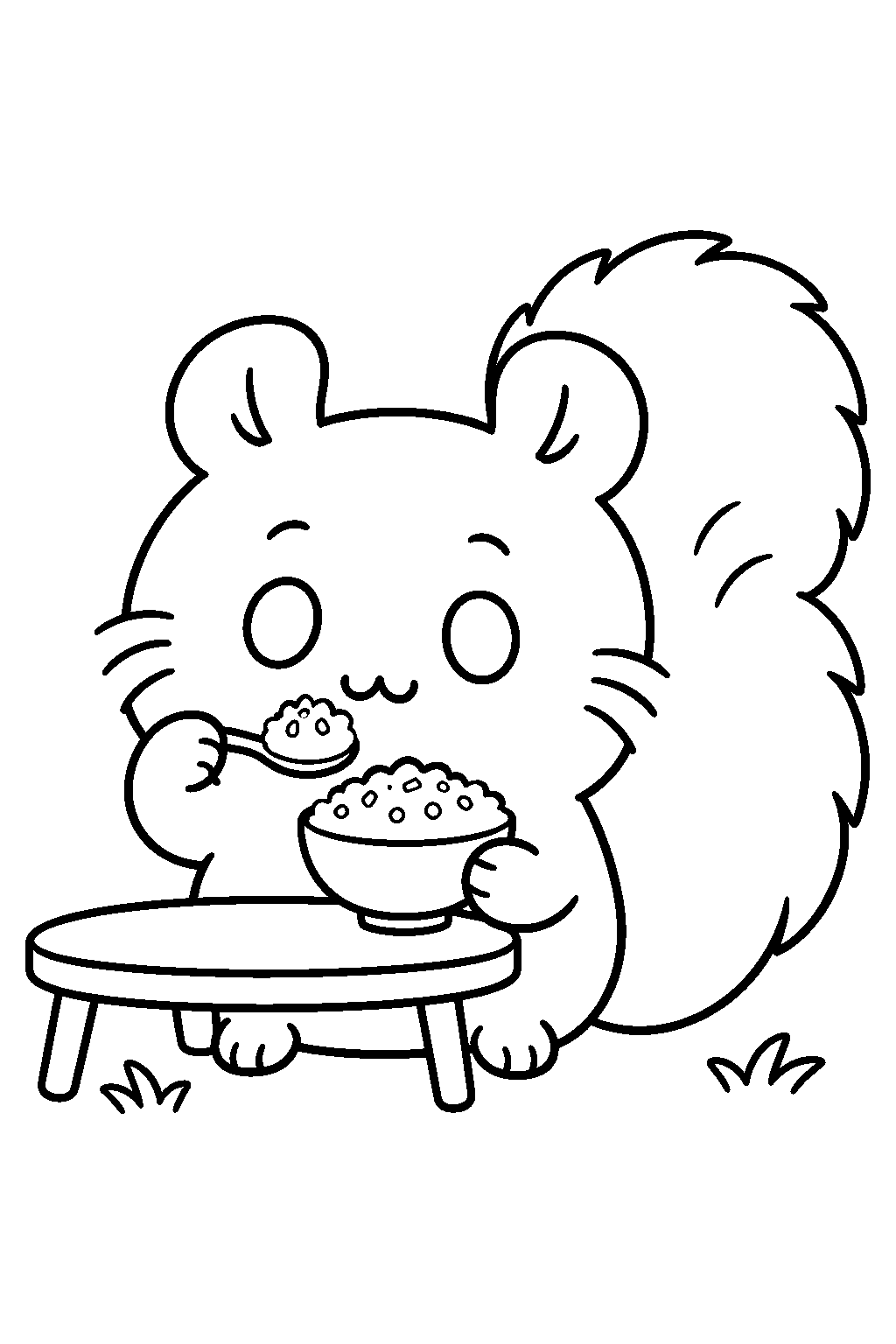 chiikawa momonga eating a bowl of rice with furikake line art