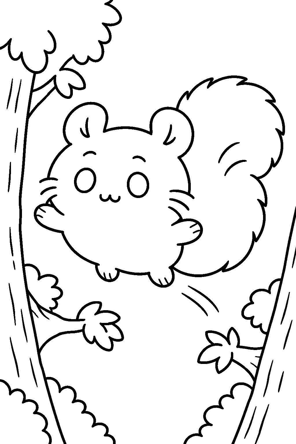 chiikawa momonga gliding between forest trees line art