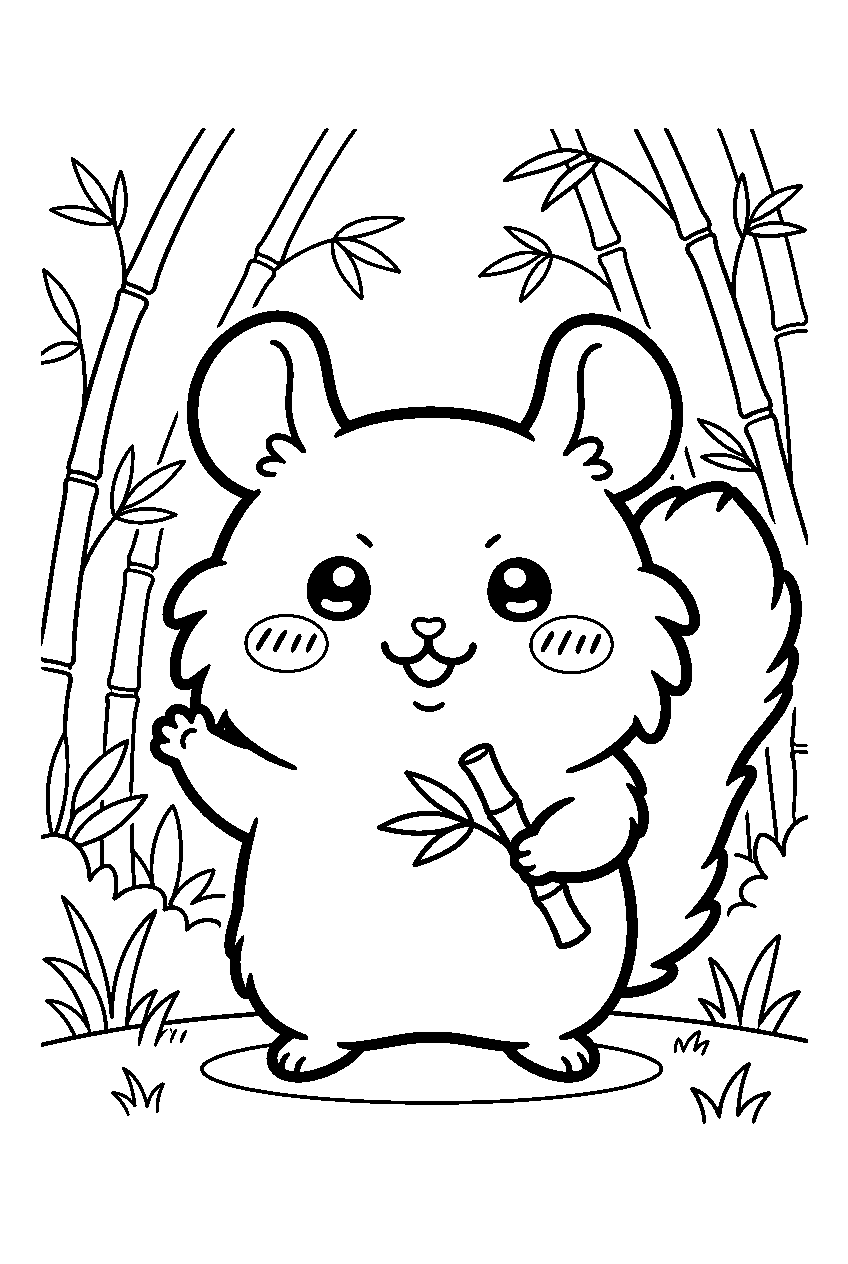 chiikawa momonga in bamboo grove line art