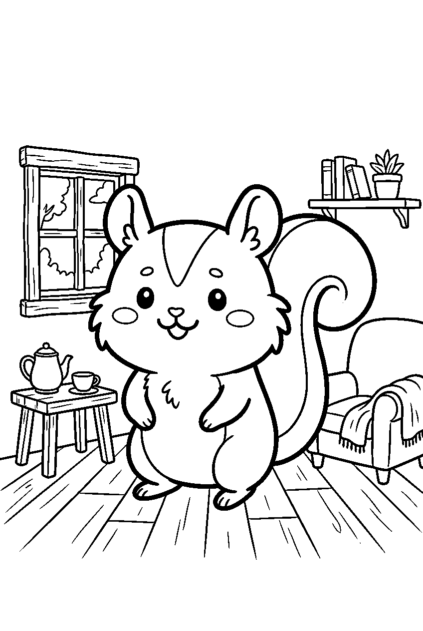 chiikawa momonga in small cottage line art