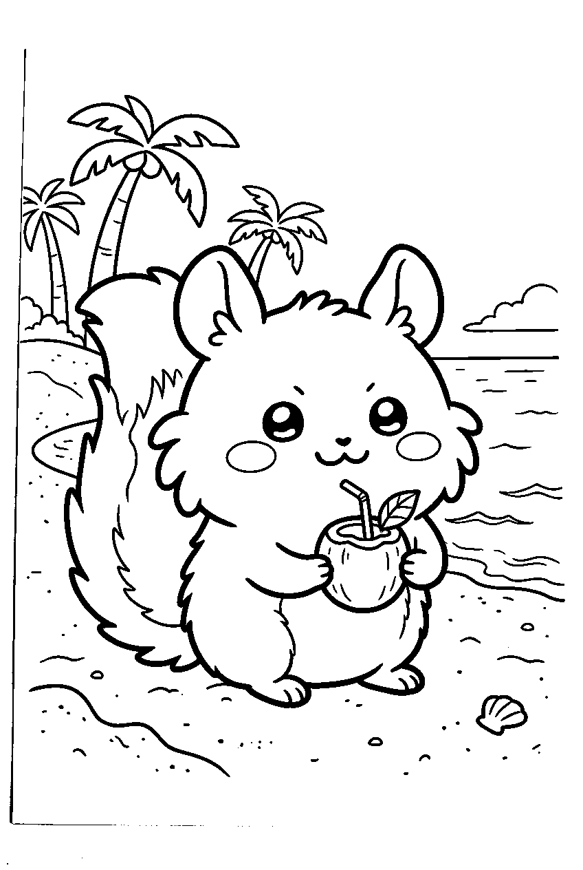 chiikawa momonga on tropical island line art