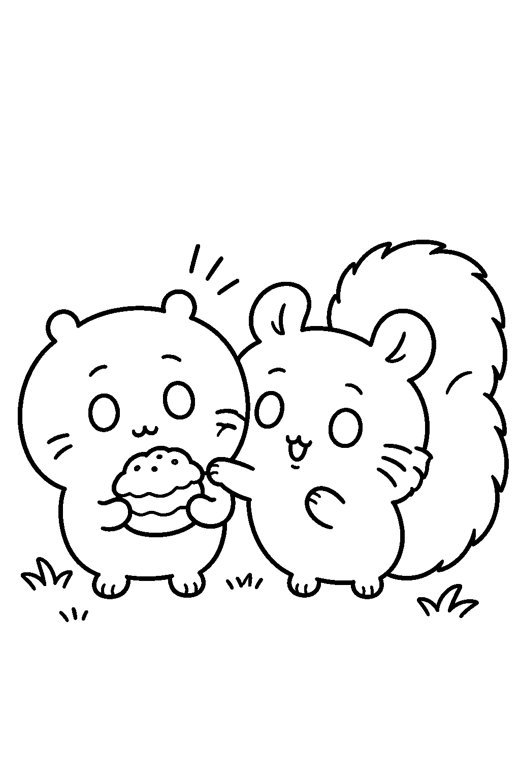 chiikawa momonga trying to take chiikawa s cream puff line art
