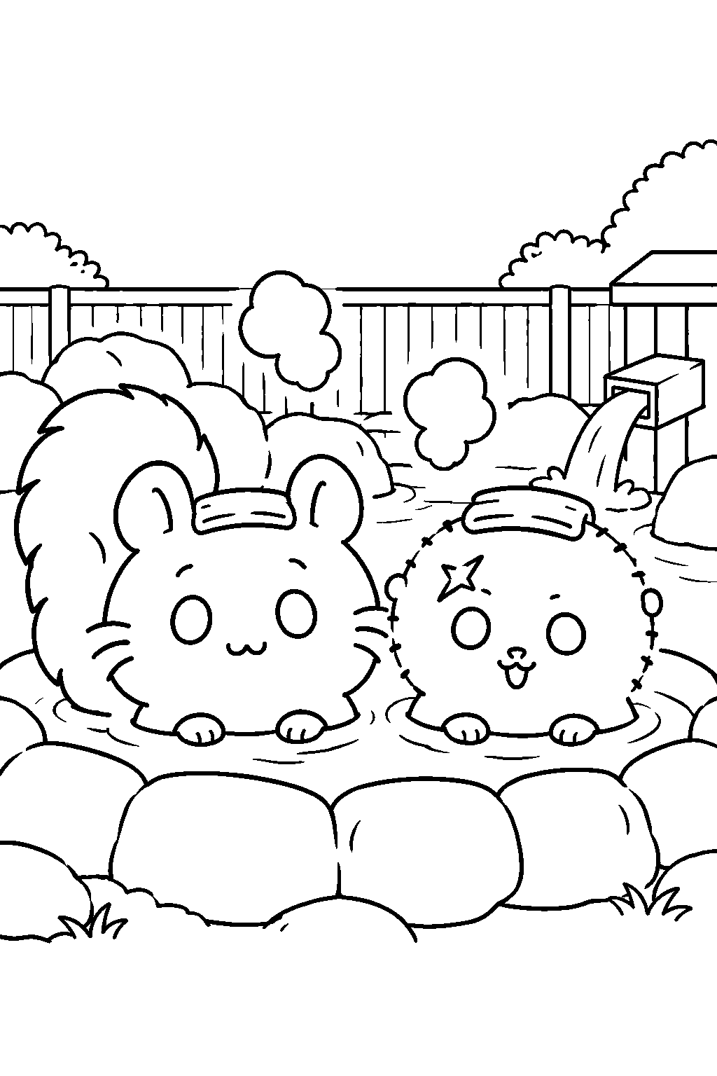 chiikawa momonga visiting a public bath with rakko line art