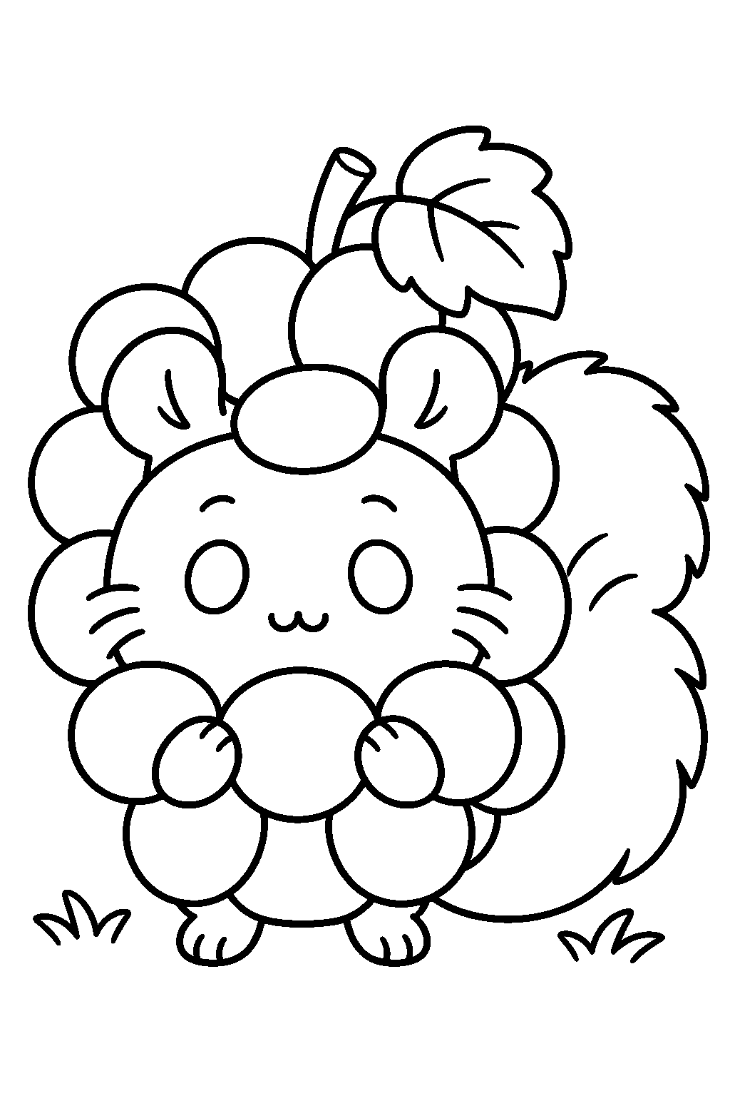 chiikawa momonga wearing a bunch of grapes costume line art