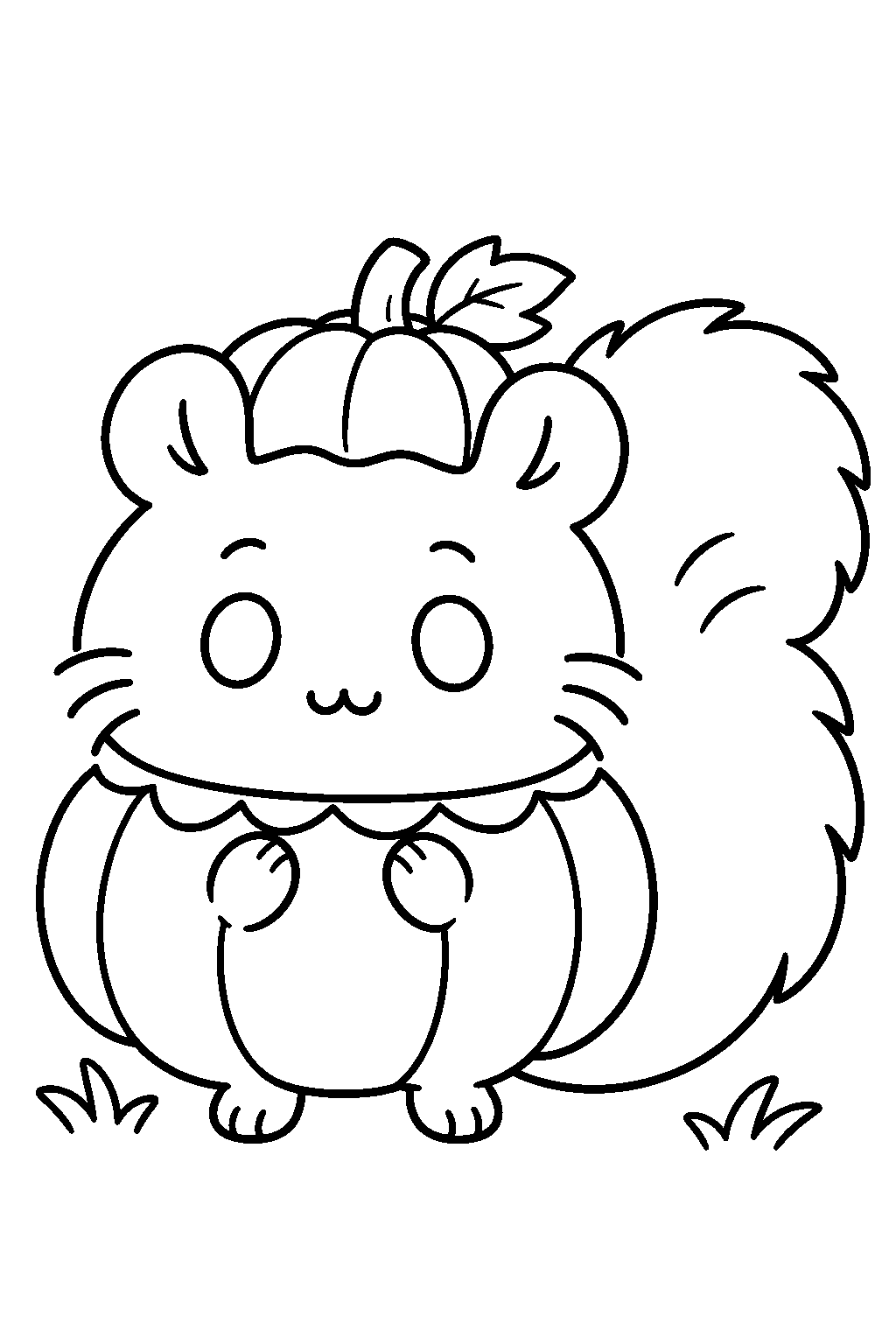 chiikawa momonga wearing a pumpkin costume for halloween line art
