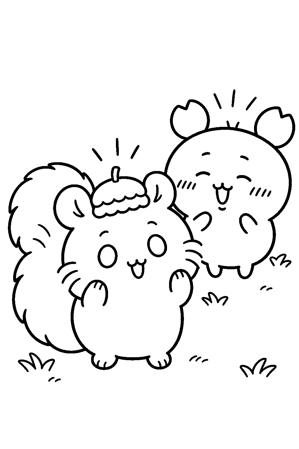chiikawa momonga wearing an acorn cap in front of kani line art