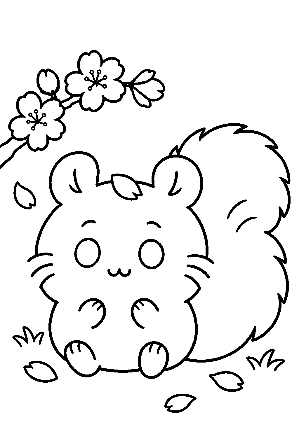 chiikawa momonga with a cherry blossom petal on the head line art