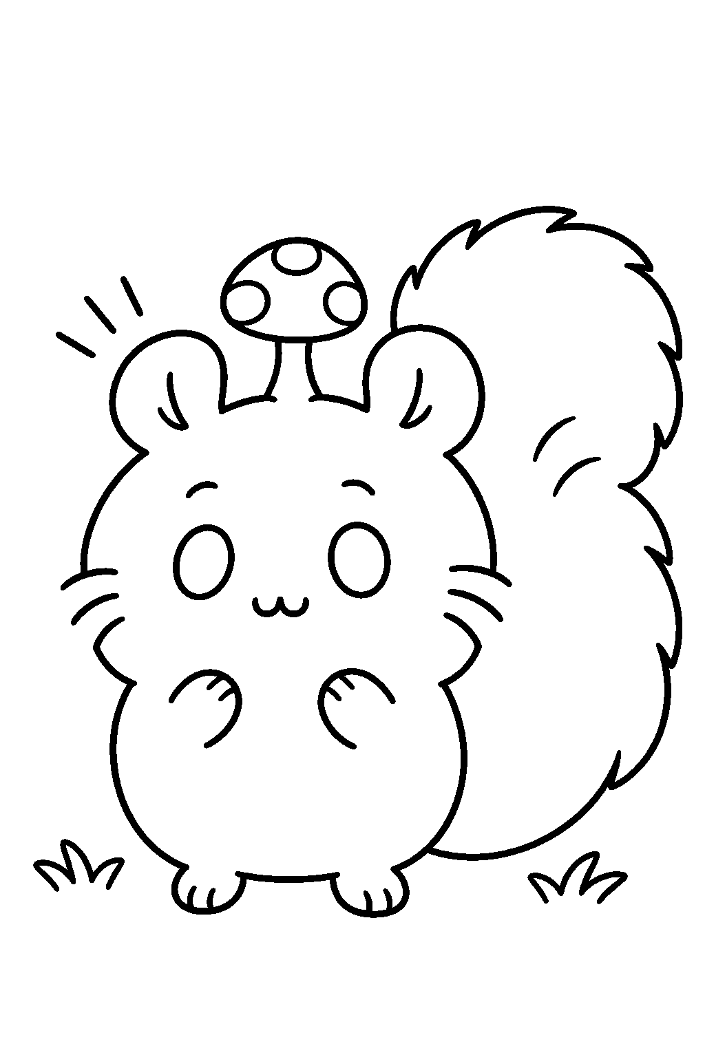 chiikawa momonga with a mushroom growing on the head line art