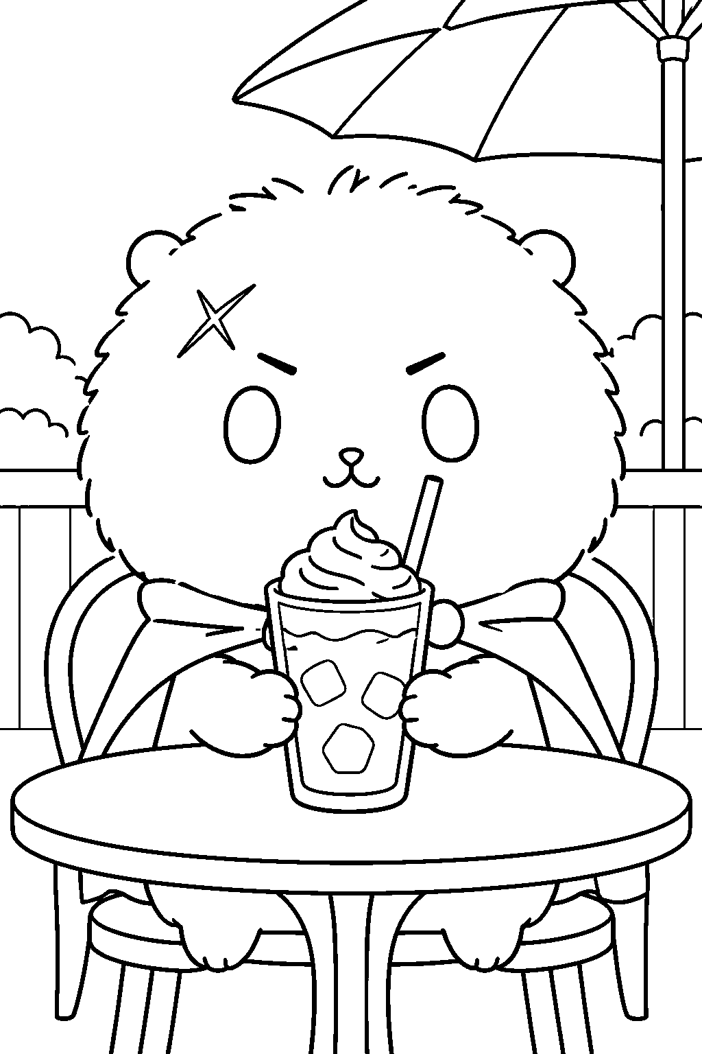 chiikawa rakko drinking iced cocoa topped with whipped cream line art