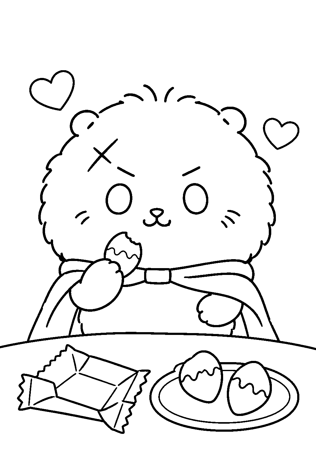 chiikawa rakko eating strawberry chocolate on valentine s day line art