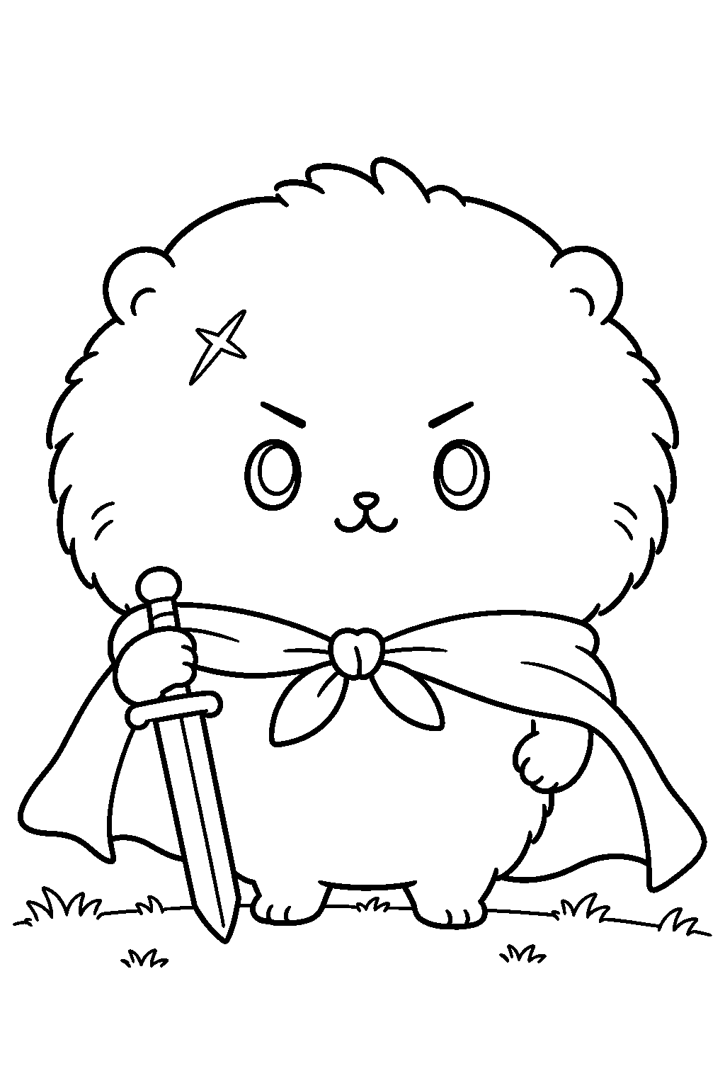 chiikawa rakko holding a sword and wearing a cape line art