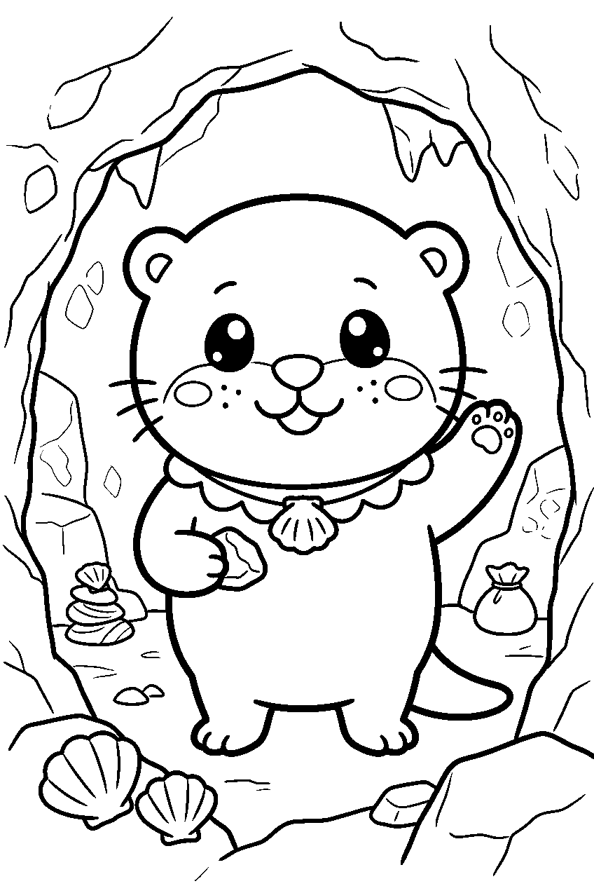 chiikawa rakko in hidden cave line art