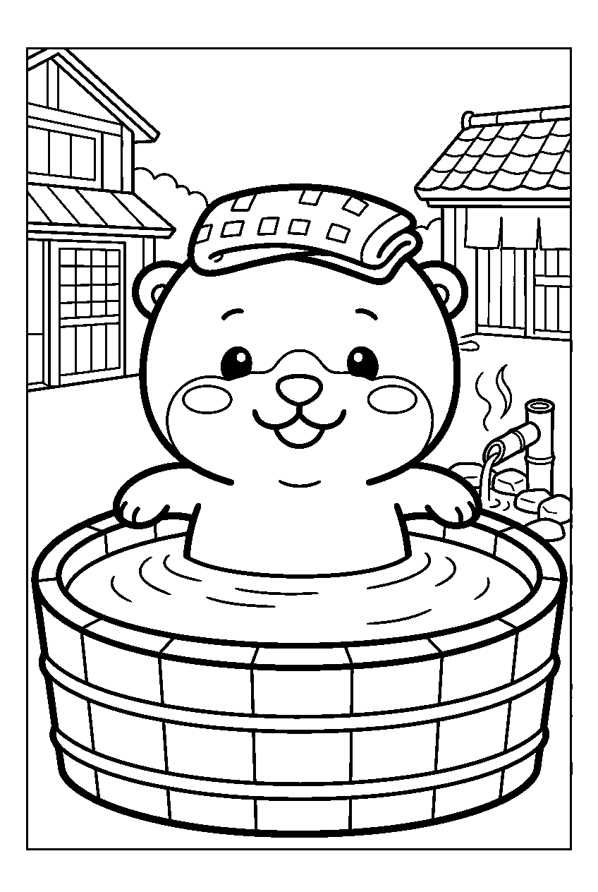 chiikawa rakko in hot spring village line art