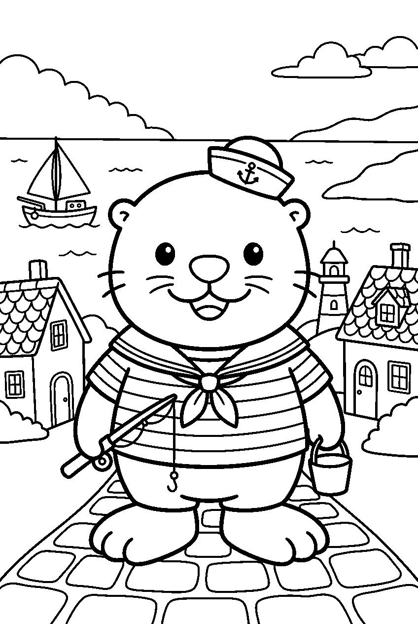 chiikawa rakko in seaside village line art