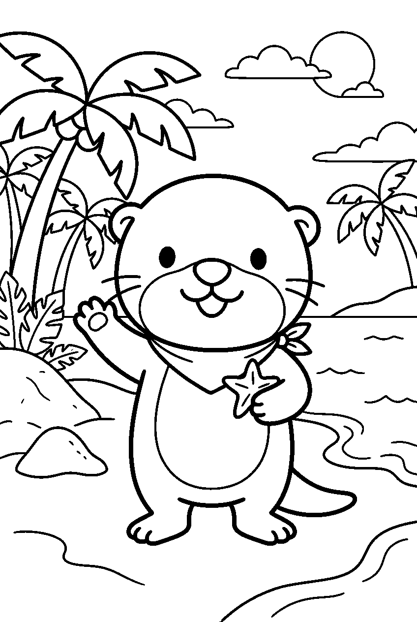 chiikawa rakko on tropical island line art