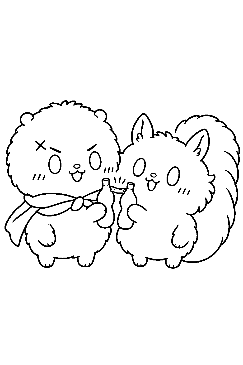 chiikawa rakko splitting a twin tube ice cream with momonga line art