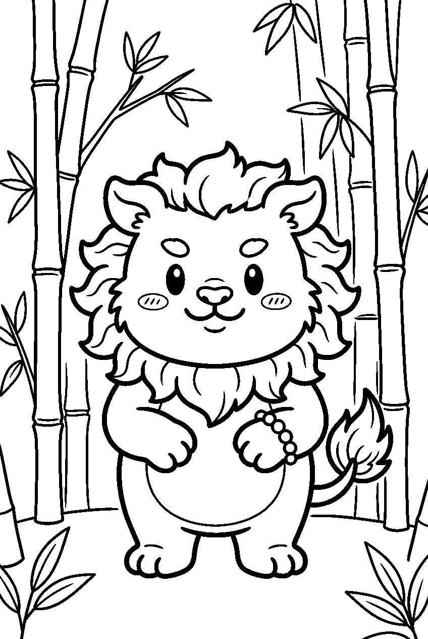 chiikawa shisa in bamboo grove line art