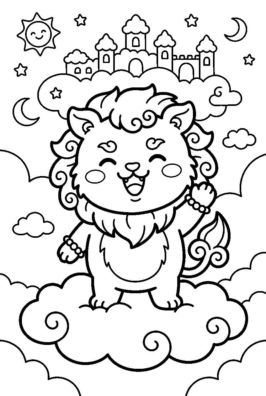 chiikawa shisa in cloud kingdom line art