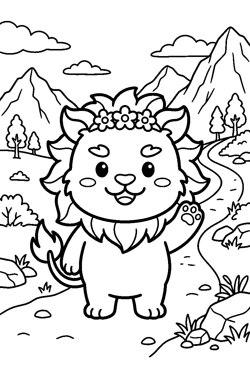 chiikawa shisa in mountain trail line art