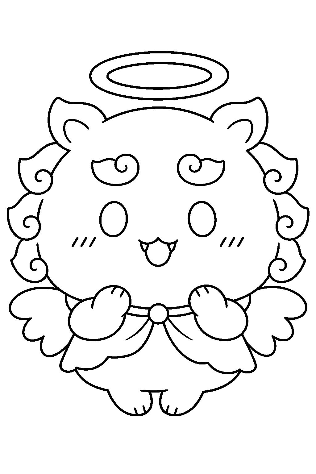 chiikawa shisa wearing an angel costume with a halo and wings line art