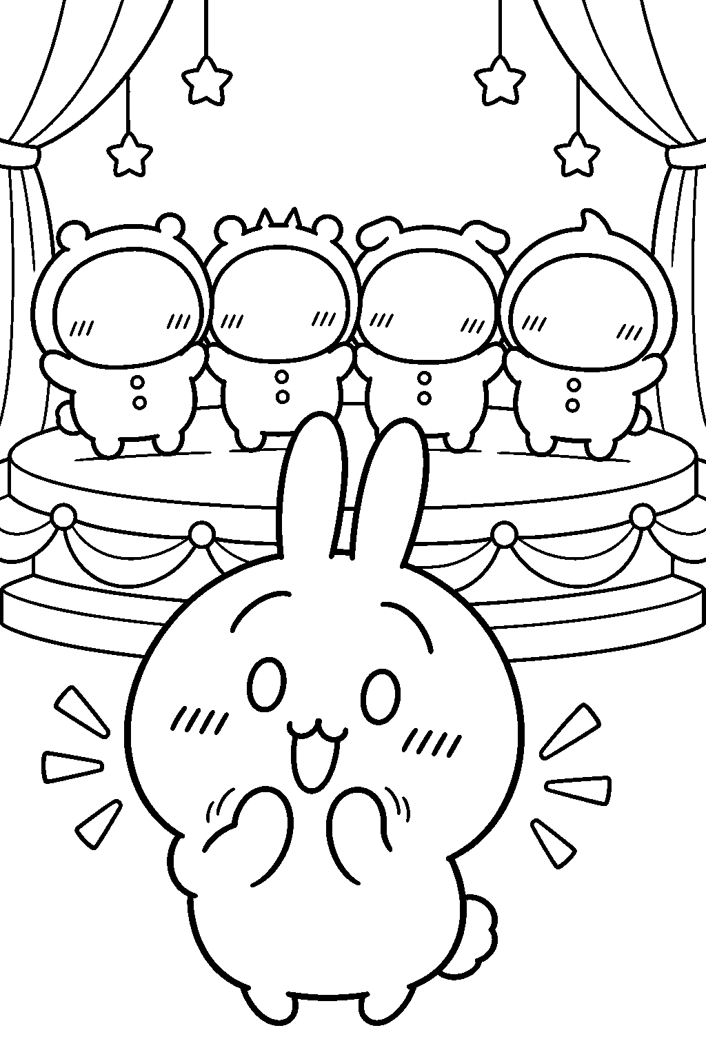 chiikawa usagi cheering for the reunited pajama parties line art